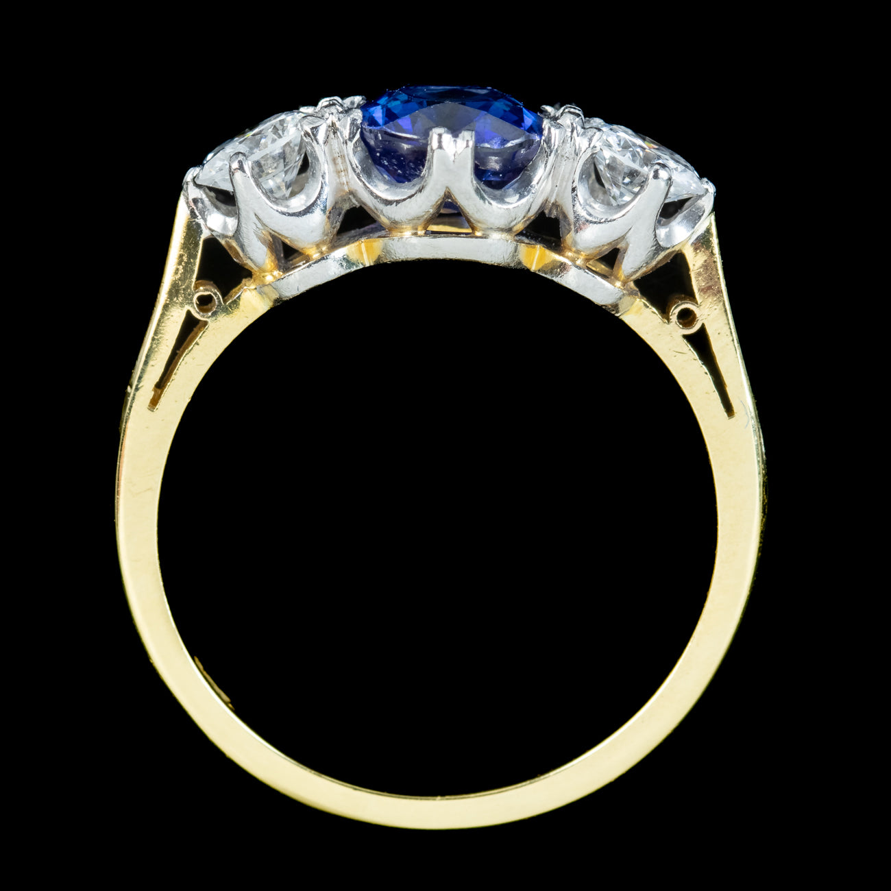 Antique Edwardian Ceylon Sapphire Diamond Trilogy Ring 1.51ct Sapphire With Certs