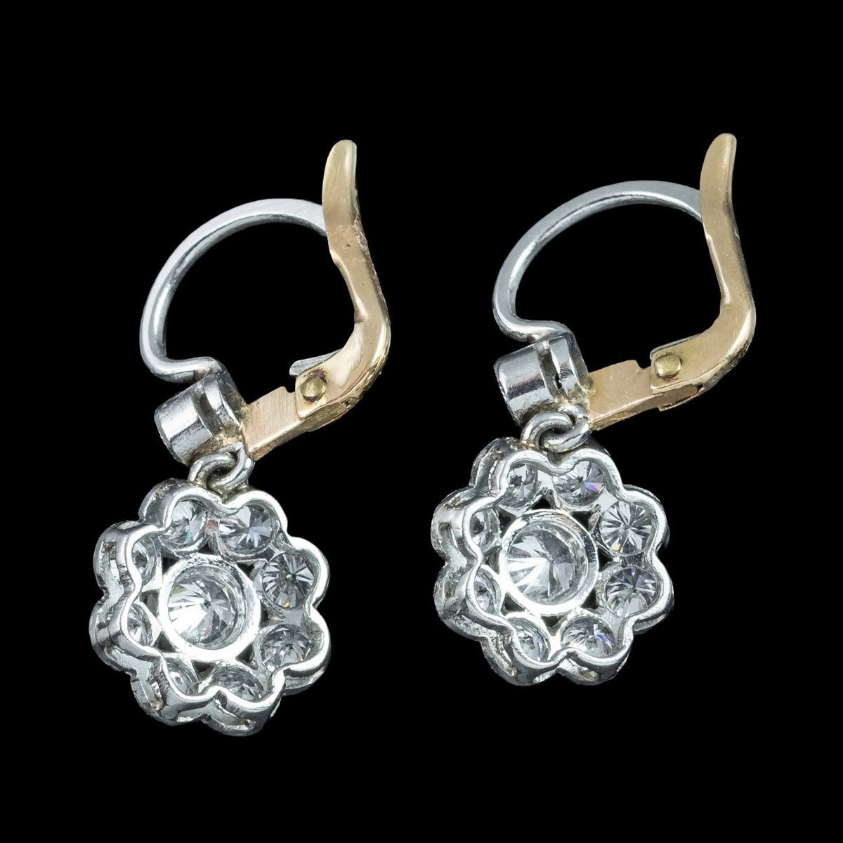 Antique Edwardian Diamond Earrings 1.84ct Daisy Cluster