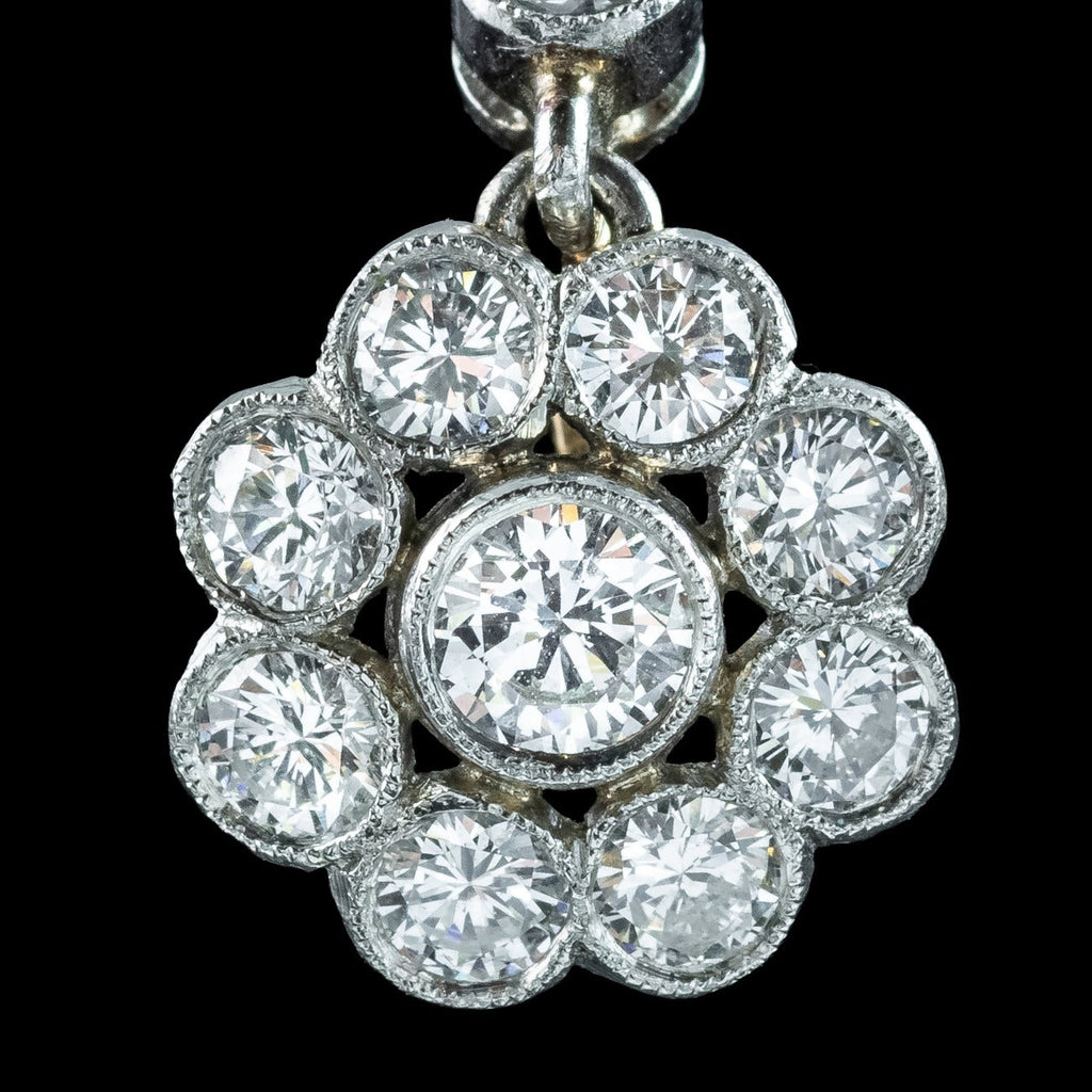 Antique Edwardian Diamond Earrings 1.84ct Daisy Cluster