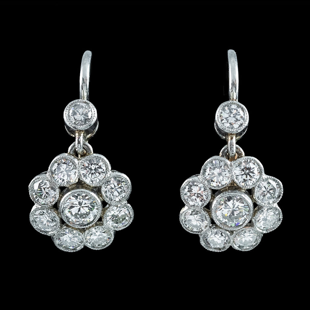 Antique Edwardian Diamond Earrings 1.84ct Daisy Cluster