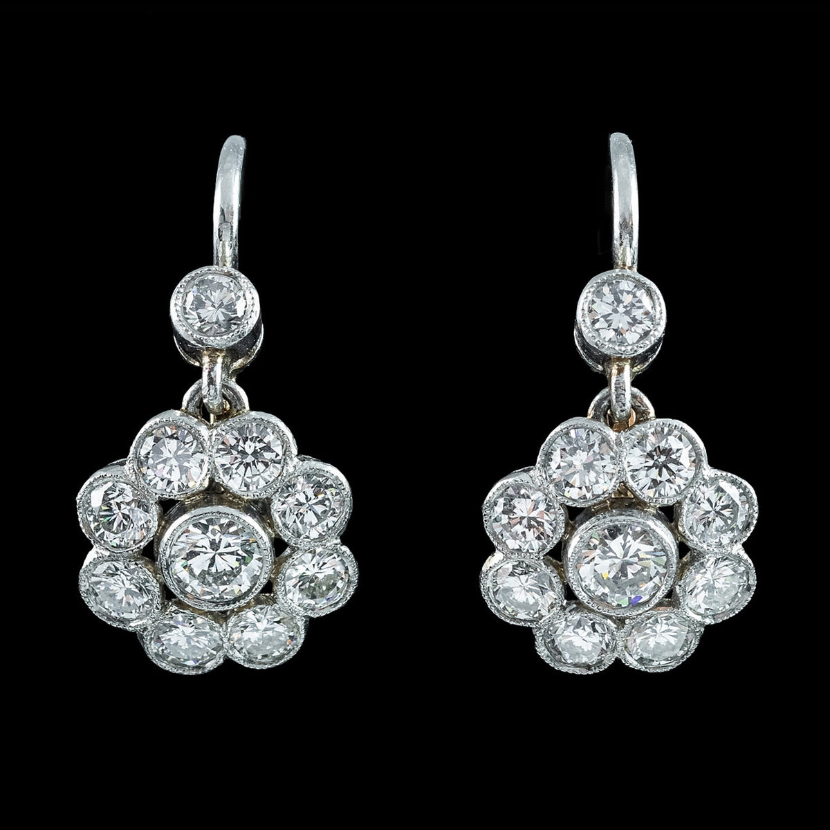 Antique Edwardian Diamond Earrings 1.84ct Daisy Cluster