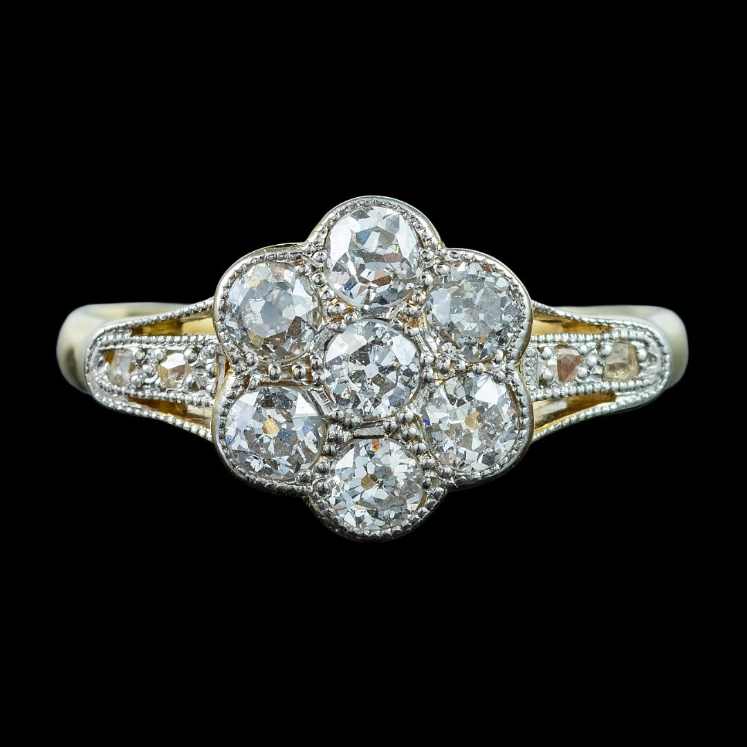 Antique Edwardian Diamond Daisy Cluster Ring 0.72ct Total