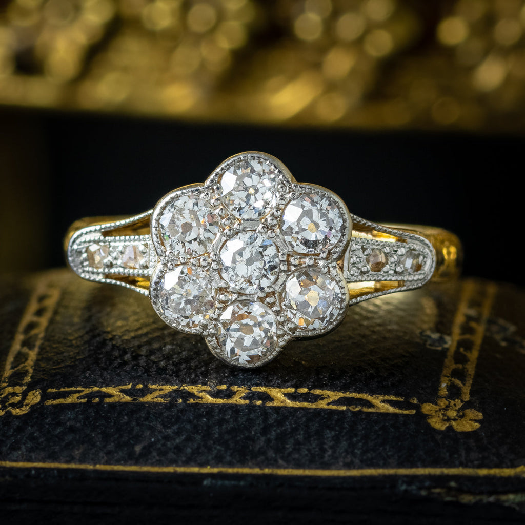 Antique Edwardian Diamond Daisy Cluster Ring 0.72ct Total