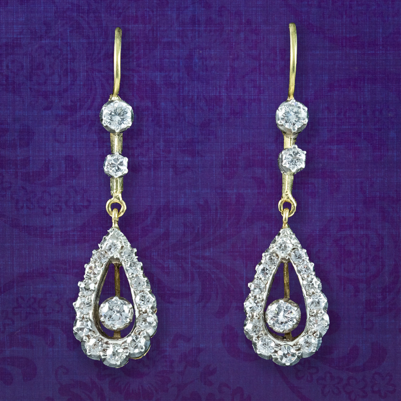 Antique Edwardian Diamond Drop Earrings 18ct Gold 1ct Total Main image