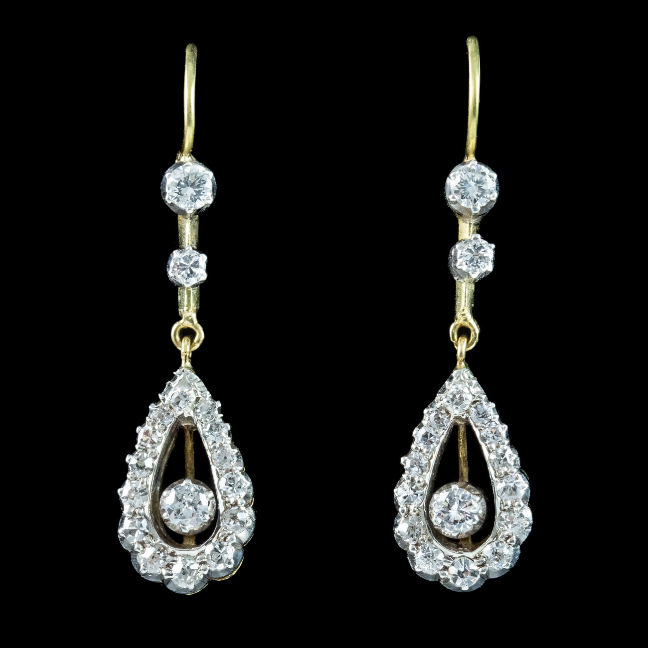Antique Edwardian Diamond Drop Earrings 18ct Gold 1ct Total Secondary image