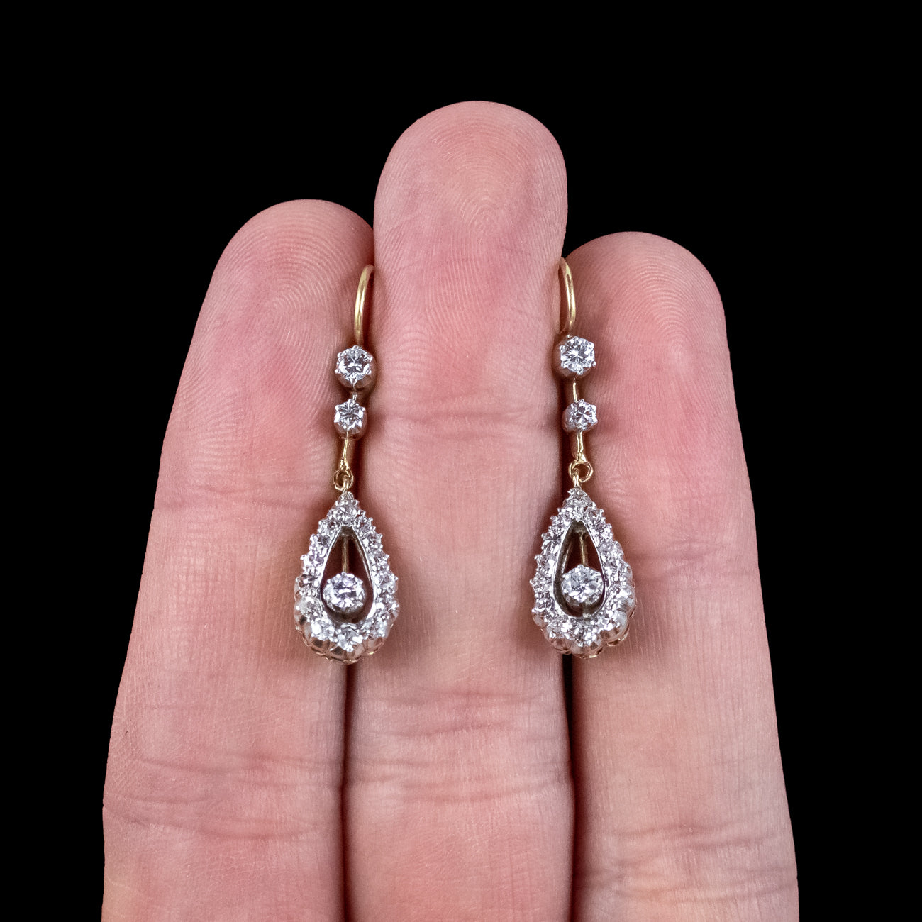 Antique Edwardian Diamond Drop Earrings 18ct Gold 1ct Total