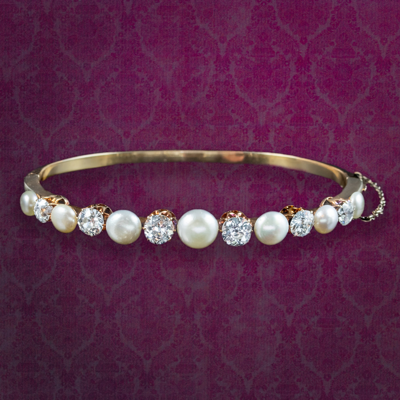 Antique Edwardian Diamond Pearl Bangle 18ct Gold 3.5ct Diamond Main image
