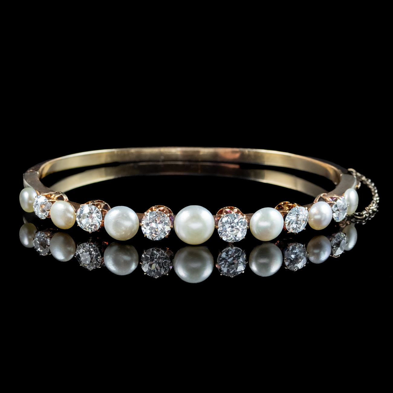 Antique Edwardian Diamond Pearl Bangle 18ct Gold 3.5ct Diamond Secondary image