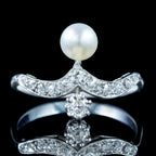 Antique Edwardian Diamond Pearl Toi Et Moi Tiara Ring 0.50ct Total 