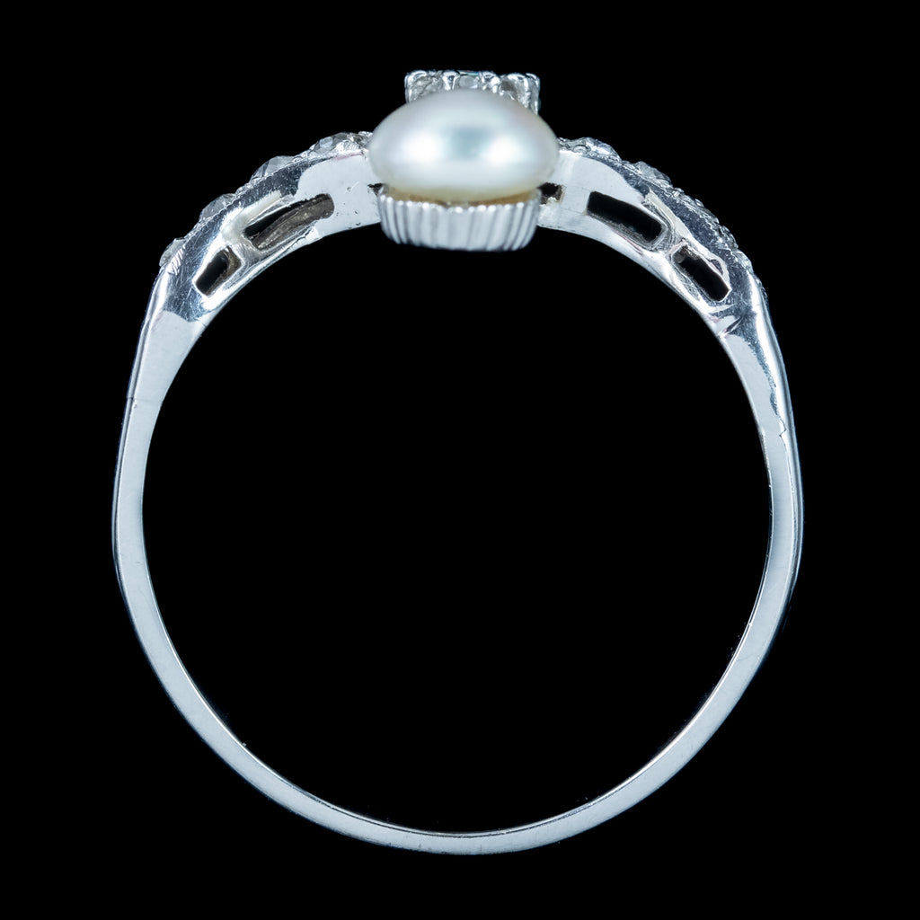 Antique Edwardian Diamond Pearl Toi Et Moi Tiara Ring 0.50ct Total 