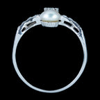 Antique Edwardian Diamond Pearl Toi Et Moi Tiara Ring 0.50ct Total 