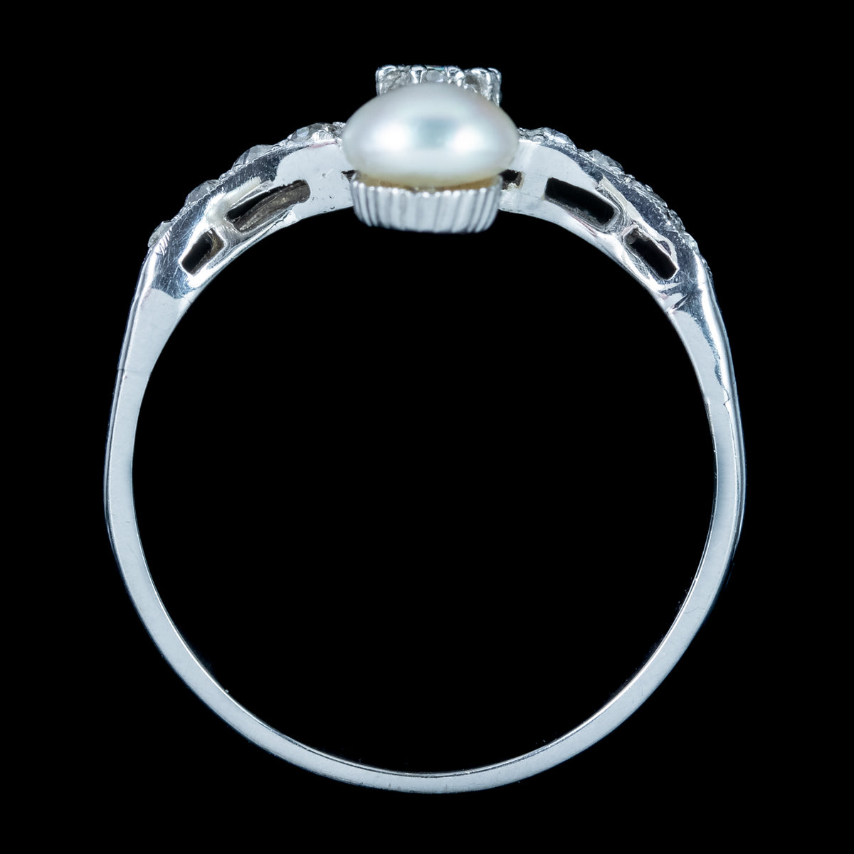 Antique Edwardian Diamond Pearl Toi Et Moi Tiara Ring 0.50ct Total 