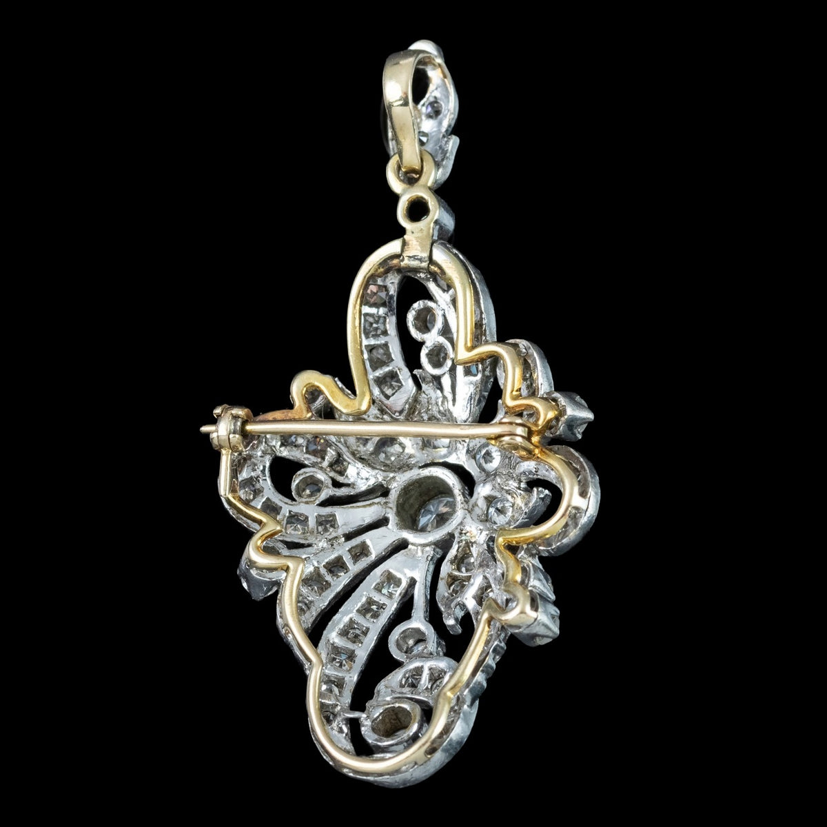 Antique Edwardian Diamond Pendant Brooch 18ct Gold Platinum 1.4ct Diamond