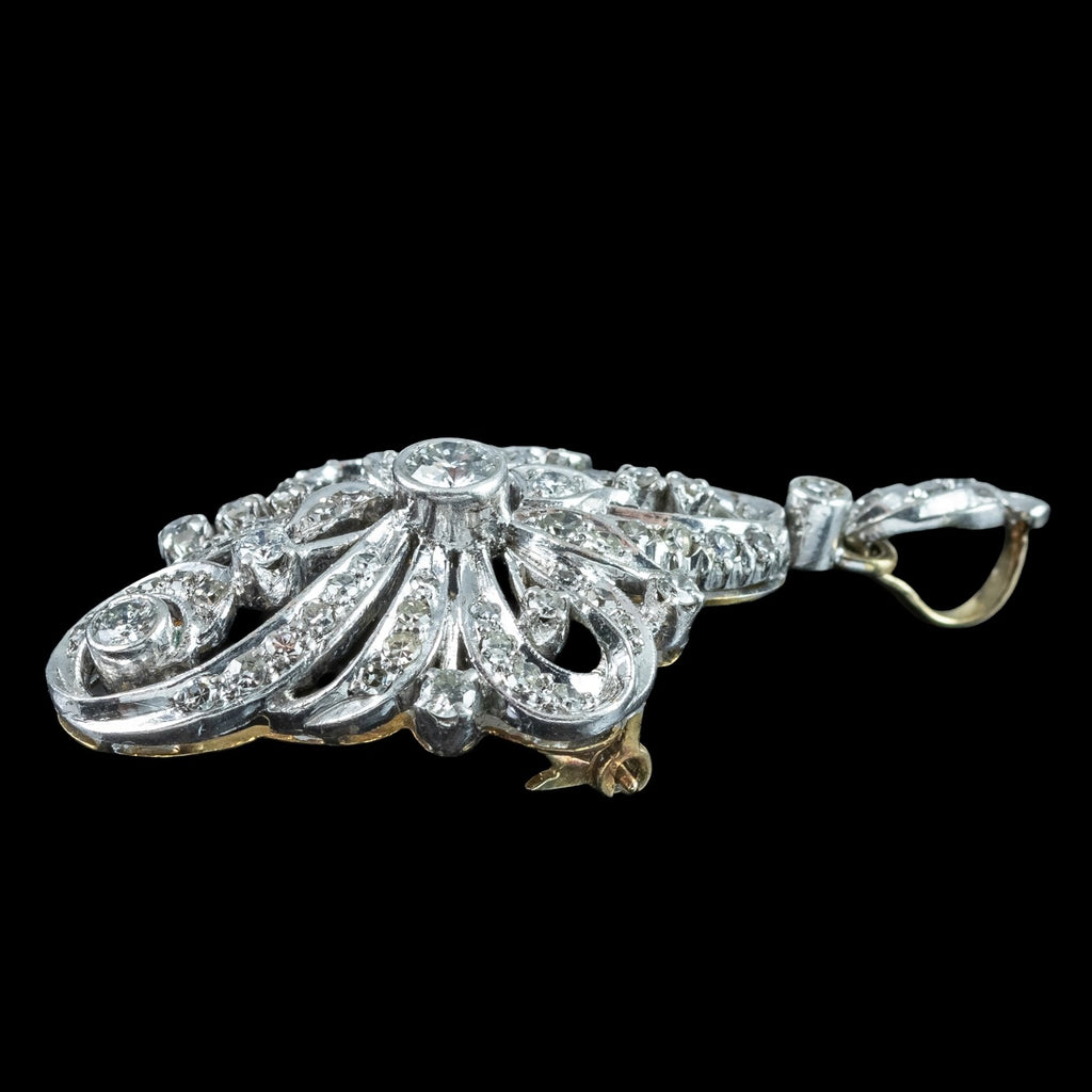Antique Edwardian Diamond Pendant Brooch 18ct Gold Platinum 1.4ct Diamond