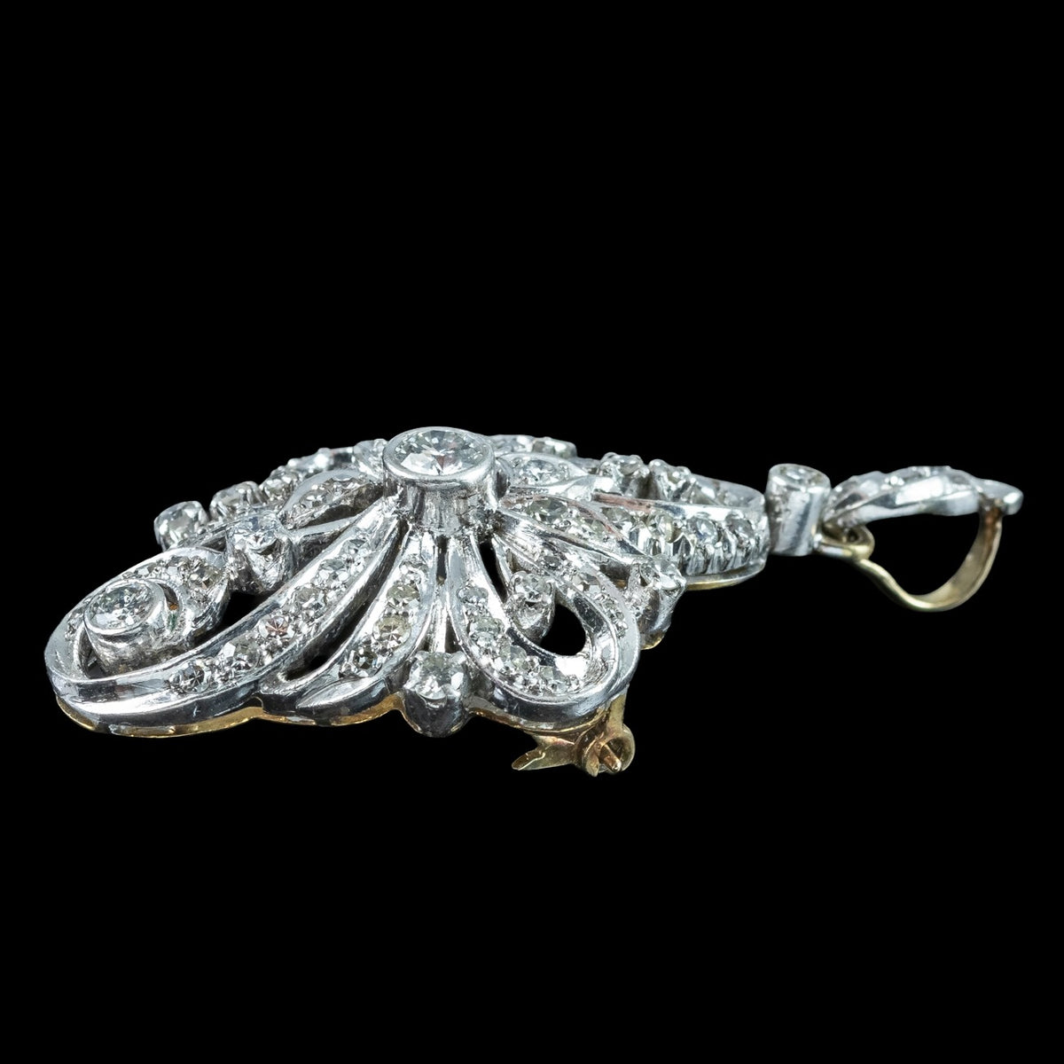 Antique Edwardian Diamond Pendant Brooch 18ct Gold Platinum 1.4ct Diamond