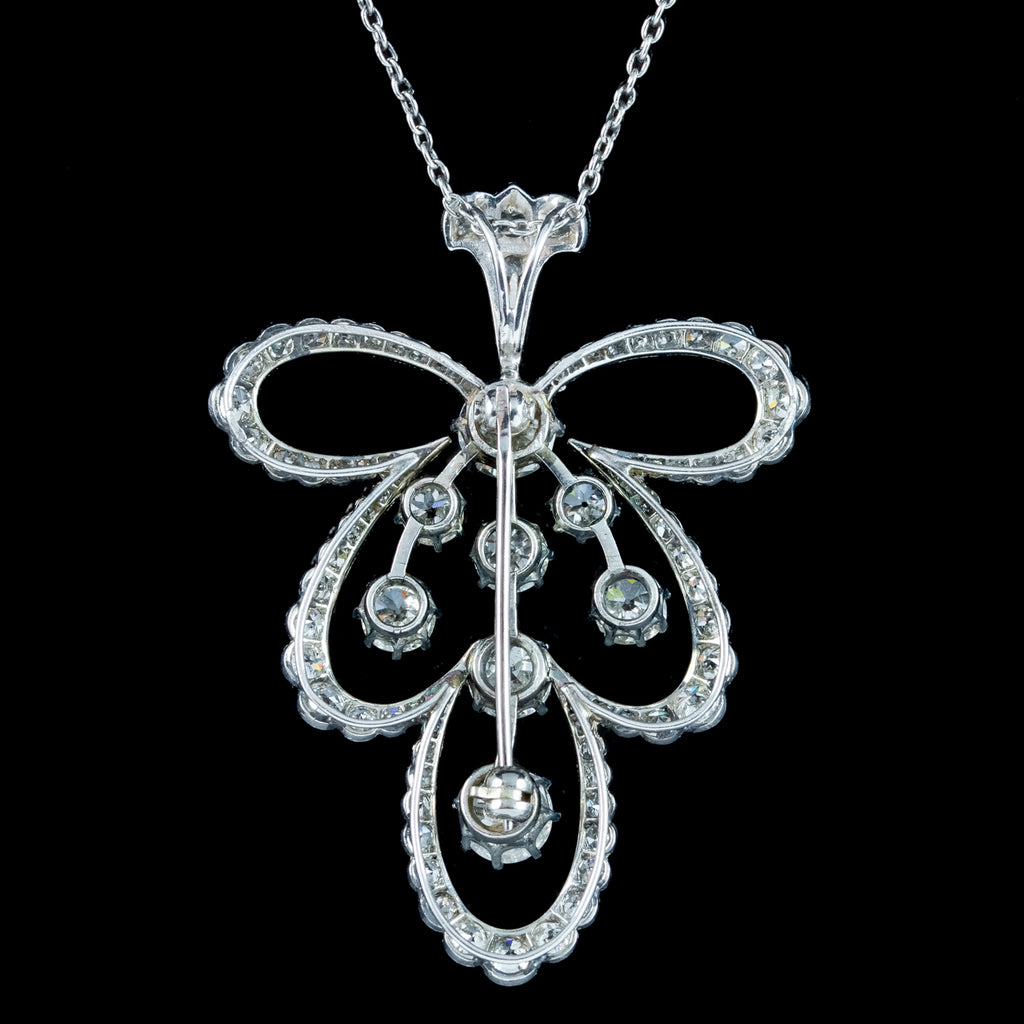 Antique Edwardian Diamond Pendant Necklace Platinum 4ct Of Diamond