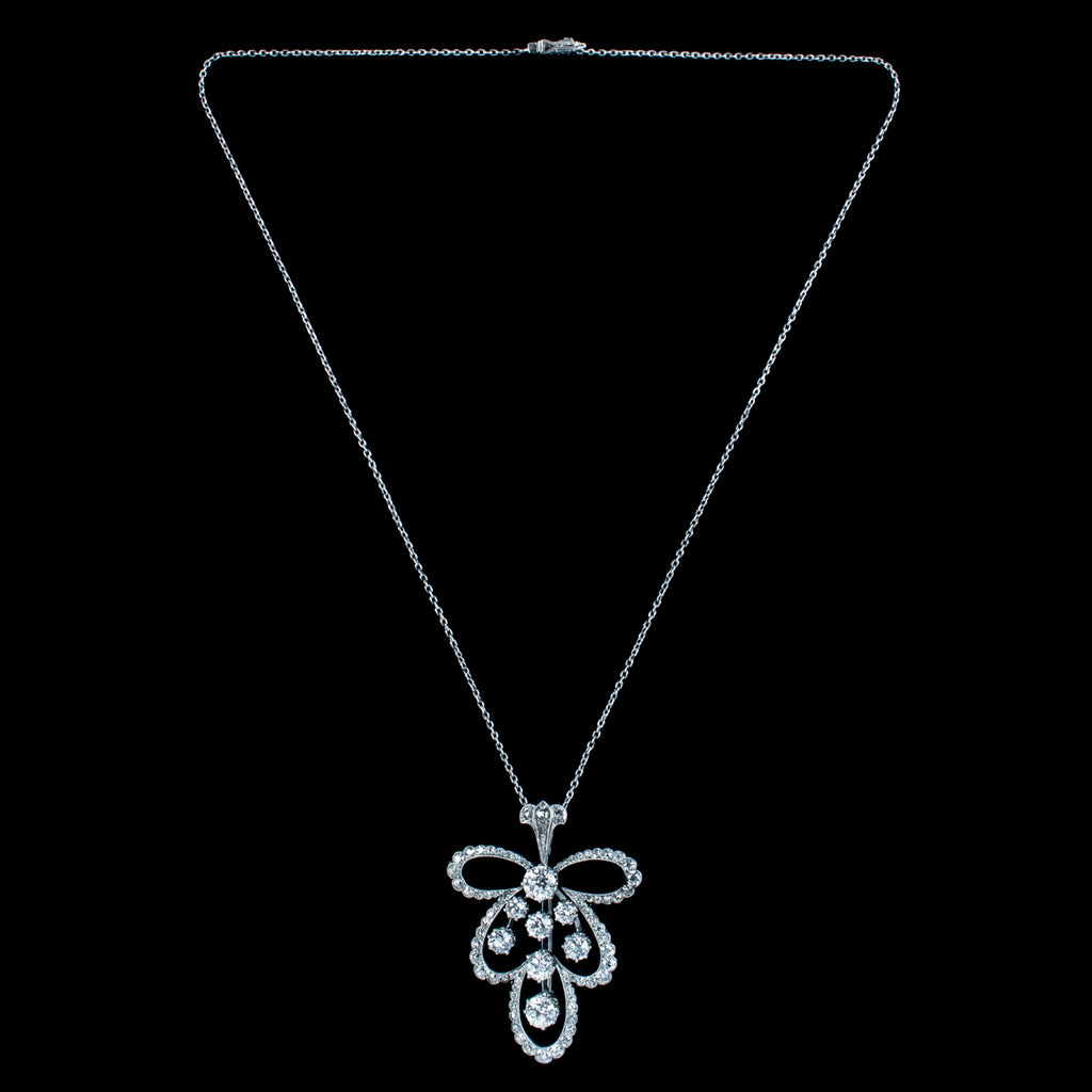 Antique Edwardian Diamond Pendant Necklace Platinum 4ct Of Diamond