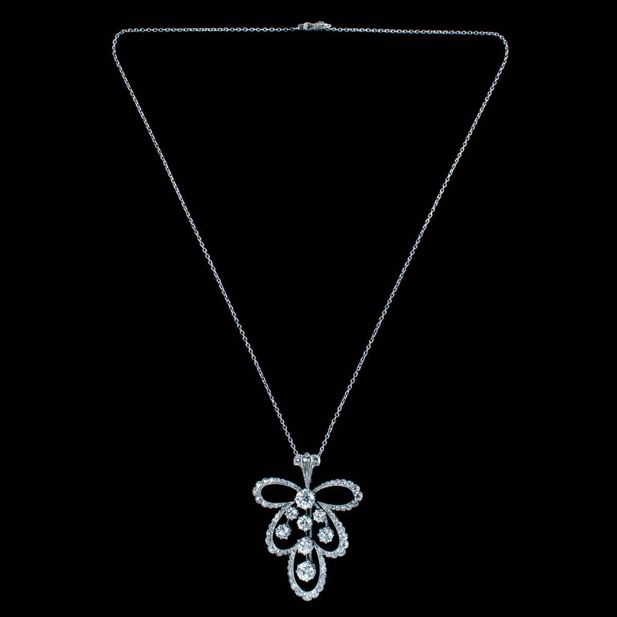 Antique Edwardian Diamond Pendant Necklace Platinum 4ct Of Diamond
