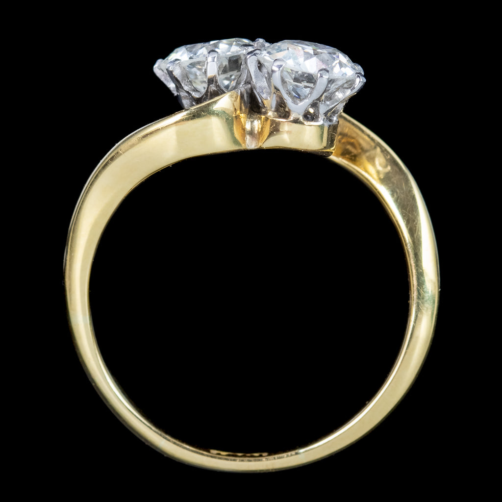 Antique Edwardian Diamond Toi Et Moi Twist Ring 1.3ct Of Diamond With Box