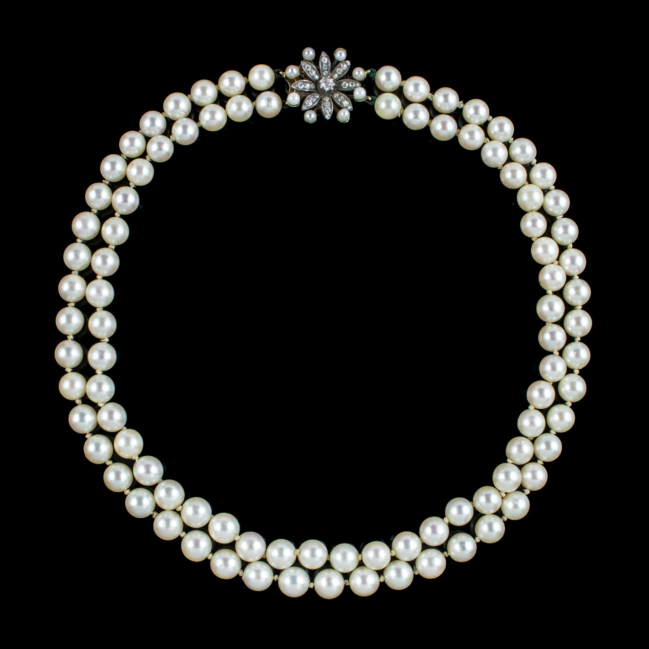 Antique Edwardian Double Strand Pearl Necklace Diamond Clasp Secondary image
