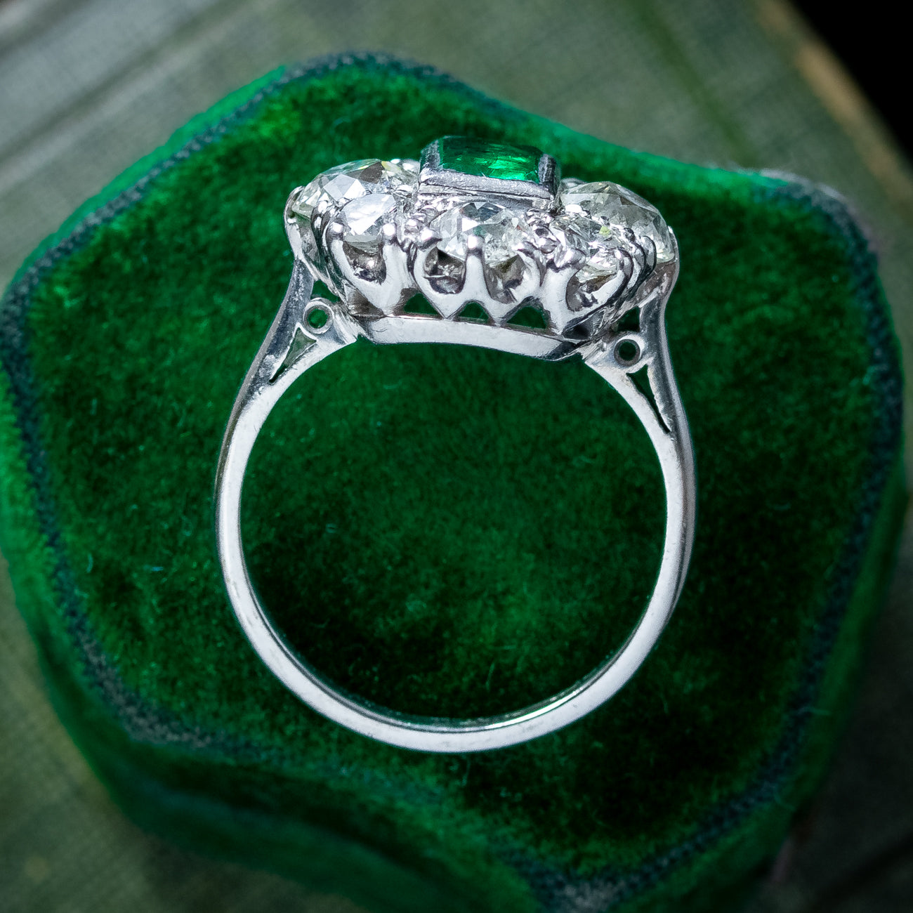 Antique Edwardian Emerald Diamond Cluster Ring 0.60ct Emerald