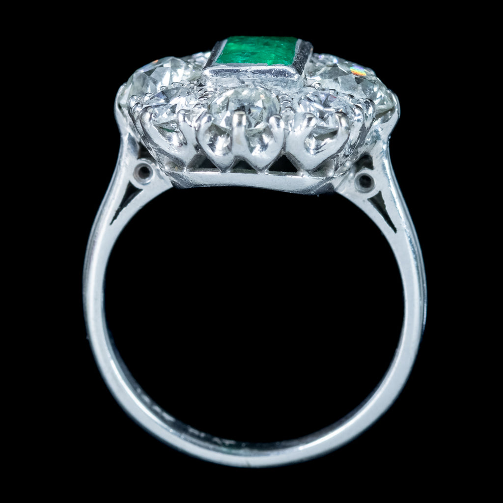 Antique Edwardian Emerald Diamond Cluster Ring 0.60ct Emerald