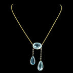 Antique Edwardian French Aquamarine Diamond Negligee Necklace 18ct Gold With Box