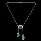 Antique Edwardian French Aquamarine Diamond Negligee Necklace 18ct Gold With Box