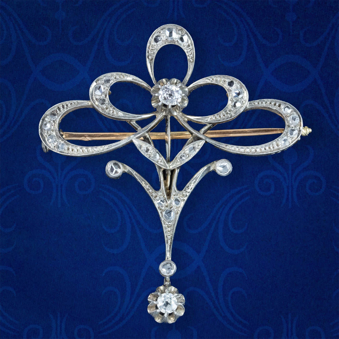 Antique Edwardian French Belle Epoque Diamond Brooch 18ct Gold  Main image