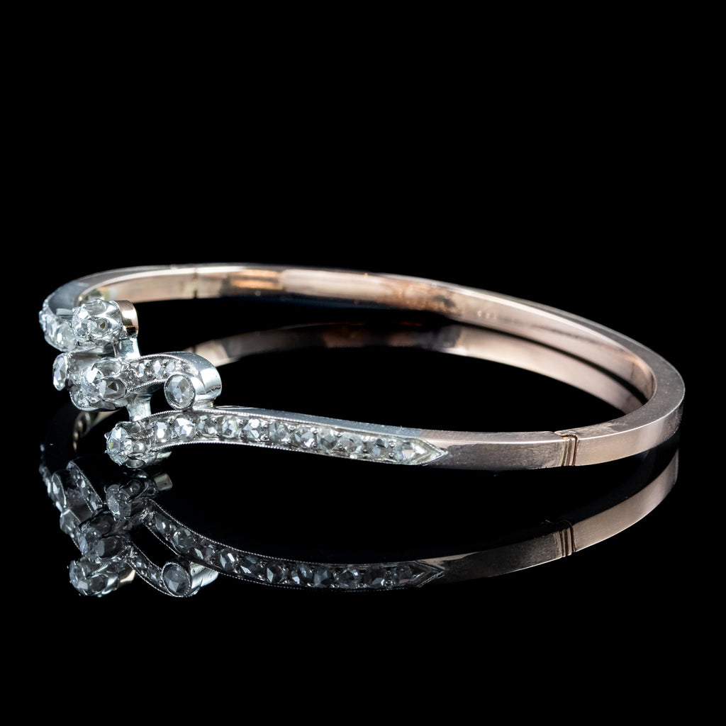 Antique Edwardian French Diamond Bangle Platinum 18ct Gold 