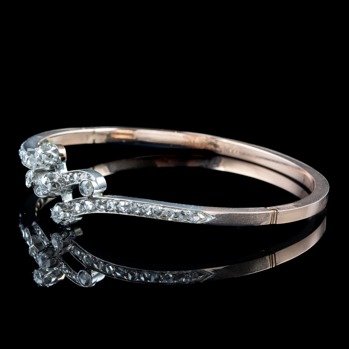 Antique Edwardian French Diamond Bangle Platinum 18ct Gold 