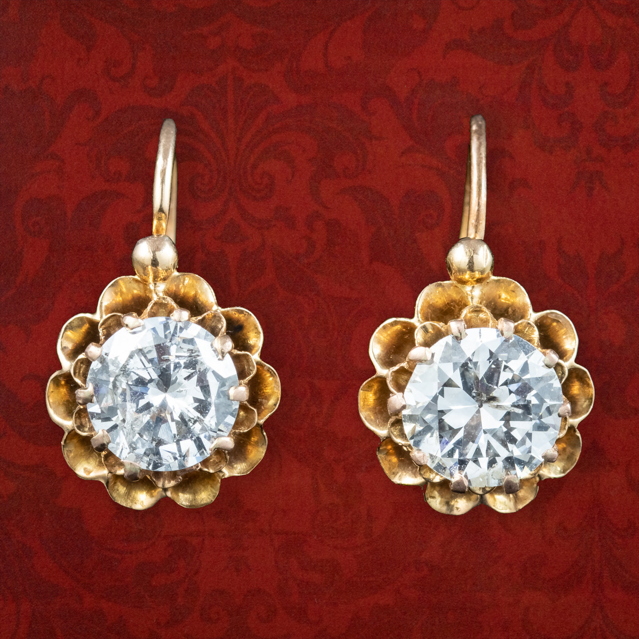 Antique Edwardian French Diamond Earrings 18ct Gold 0.94ct Diamonds Main image