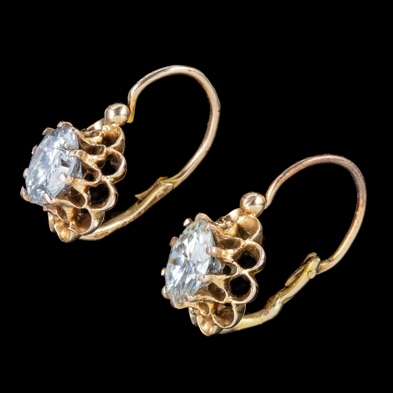 Antique Edwardian French Diamond Earrings 18ct Gold 0.94ct Diamonds