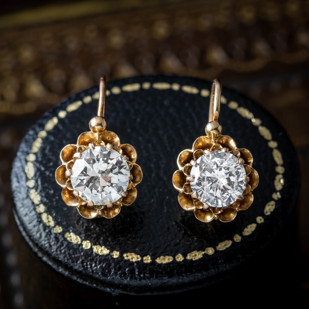 Antique Edwardian French Diamond Earrings 18ct Gold 0.94ct Diamonds