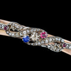 Antique Edwardian French Diamond Sapphire Ruby Bangle Platinum 18ct Gold 