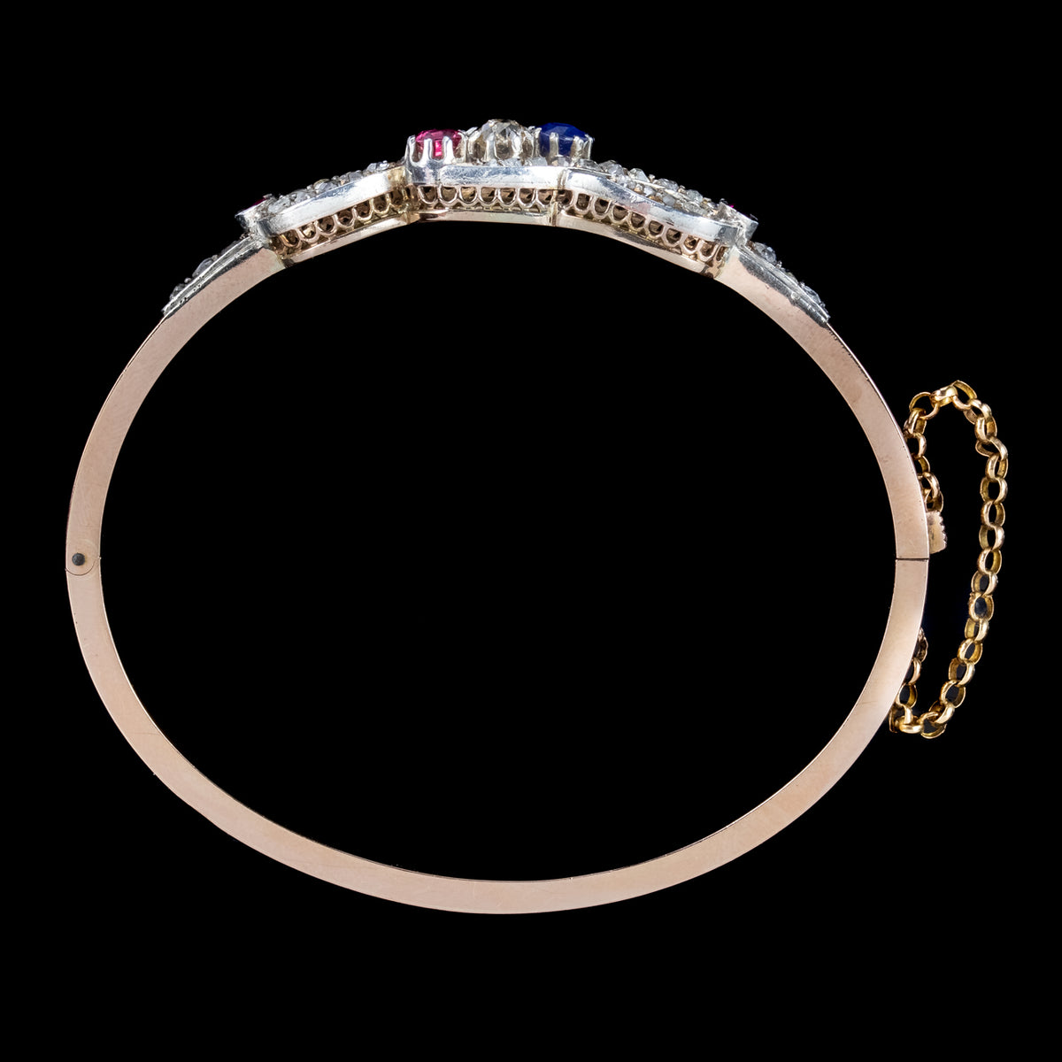 Antique Edwardian French Diamond Sapphire Ruby Bangle Platinum 18ct Gold 