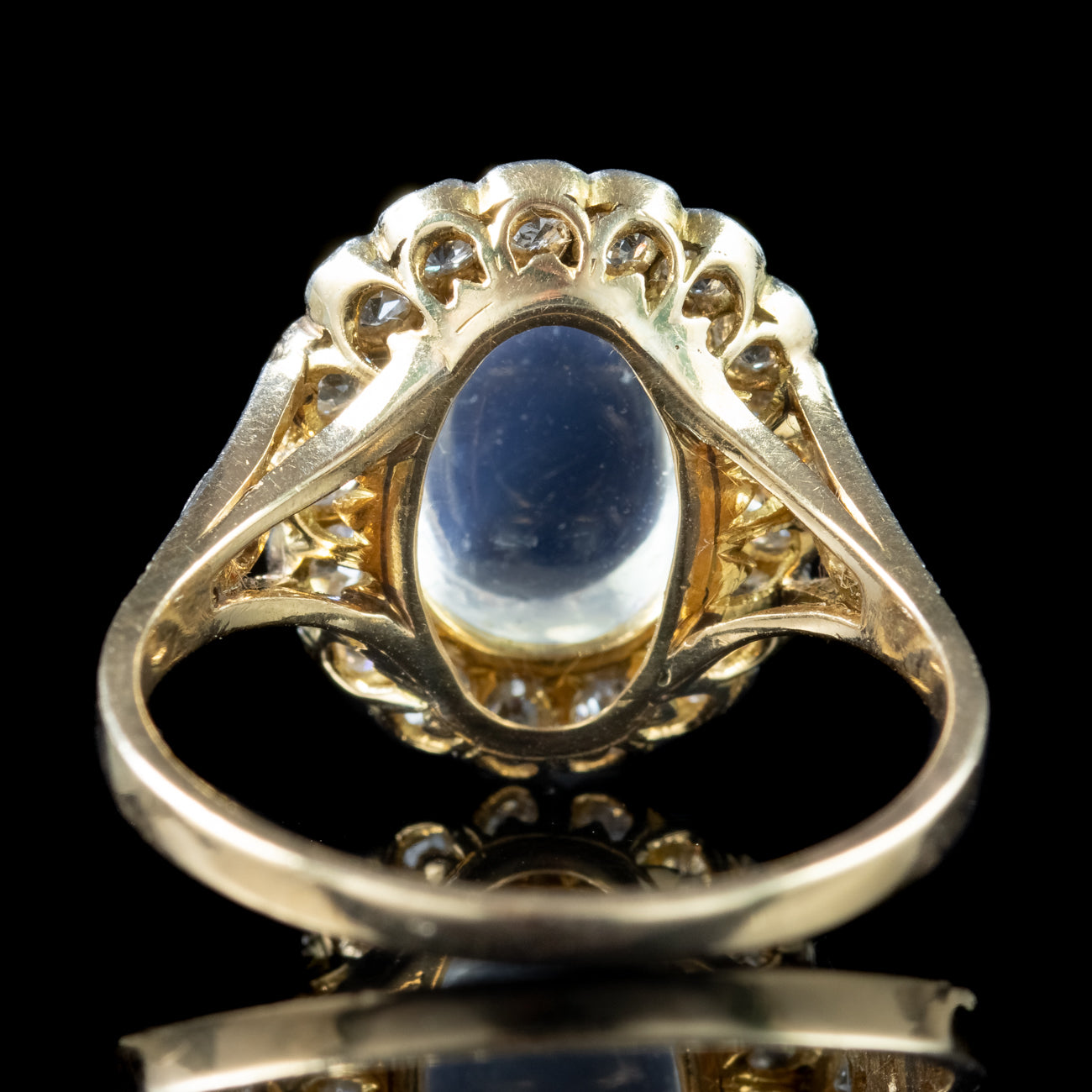 Antique Edwardian Moonstone Diamond Cluster Ring 1.45ct Moonstone