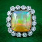 Antique Edwardian Opal Diamond Cluster Ring 6.5ct Opal 