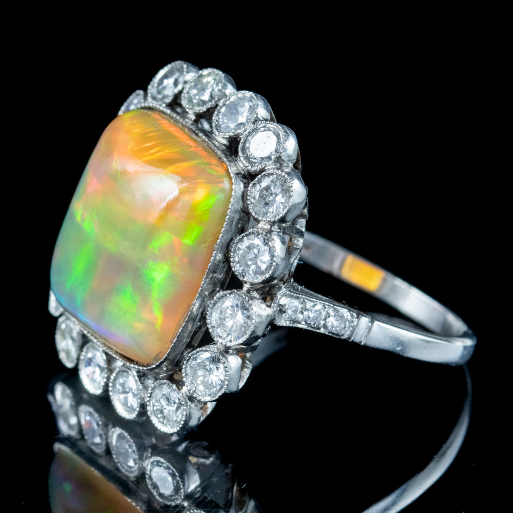 Antique Edwardian Opal Diamond Cluster Ring 6.5ct Opal 