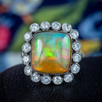 Antique Edwardian Opal Diamond Cluster Ring 6.5ct Opal 