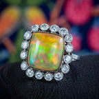 Antique Edwardian Opal Diamond Cluster Ring 6.5ct Opal 