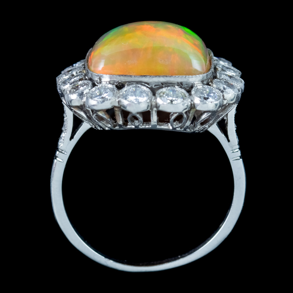 Antique Edwardian Opal Diamond Cluster Ring 6.5ct Opal 