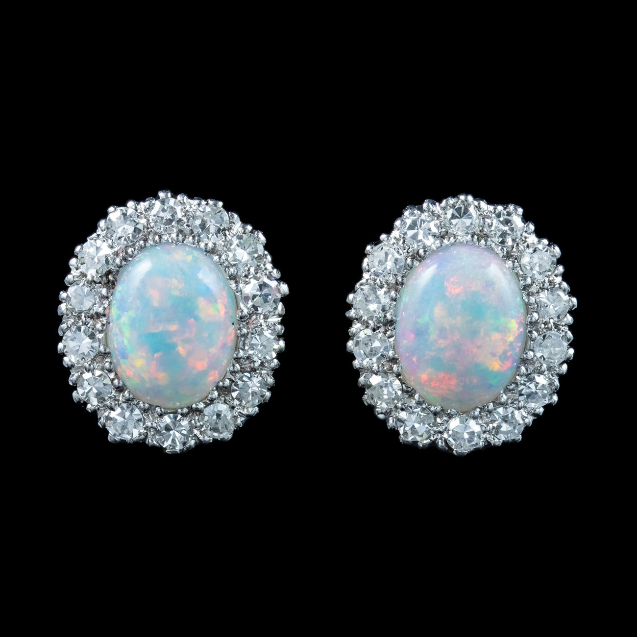 Antique Edwardian Opal Diamond Cluster Stud Earrings 18ct Gold Secondary image