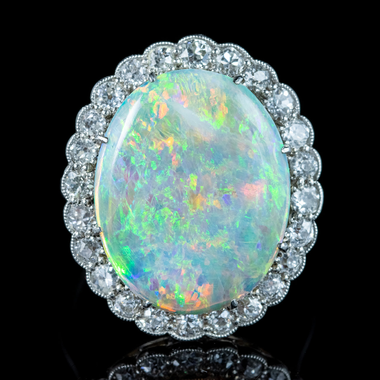 Antique Edwardian Opal Diamond Cocktail Ring 6ct Natural Opal Secondary image