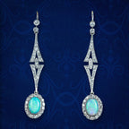 Antique Edwardian Opal Diamond Drop Earrings Platinum With Box