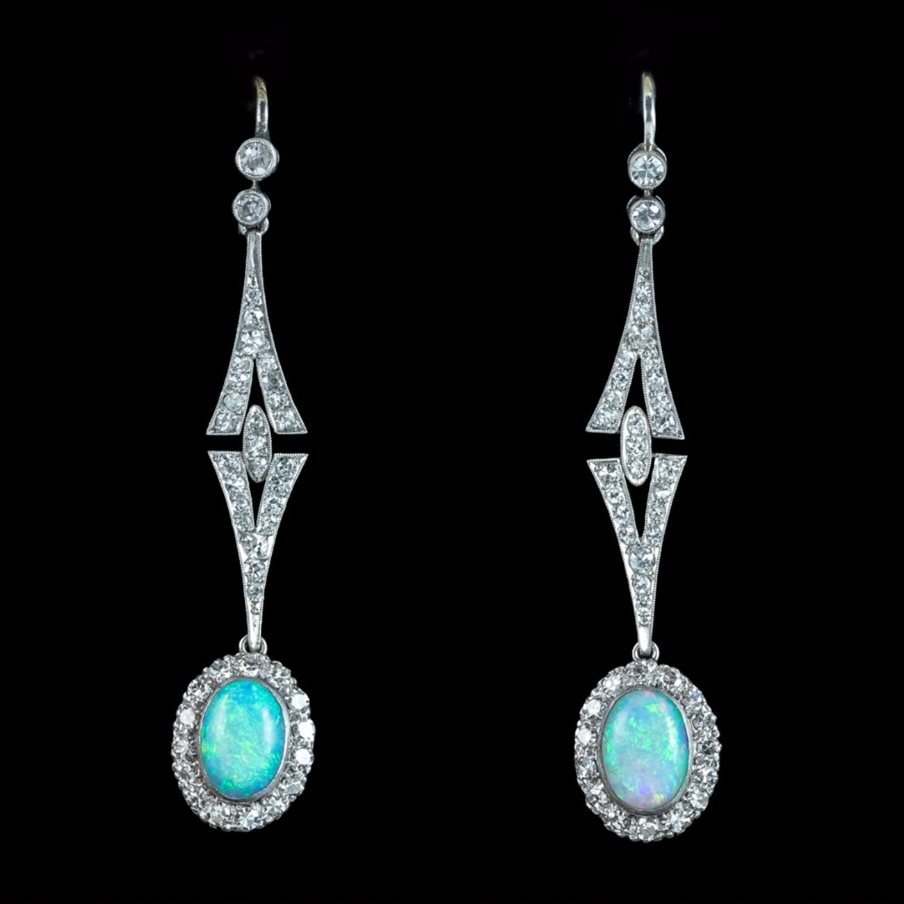 Antique Edwardian Opal Diamond Drop Earrings Platinum With Box Secondary image