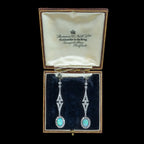Antique Edwardian Opal Diamond Drop Earrings Platinum With Box