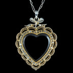 Antique Edwardian Opal Diamond Heart Pendant Necklace Platinum 18ct Gold