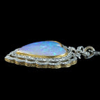 Antique Edwardian Opal Diamond Heart Pendant Necklace Platinum 18ct Gold