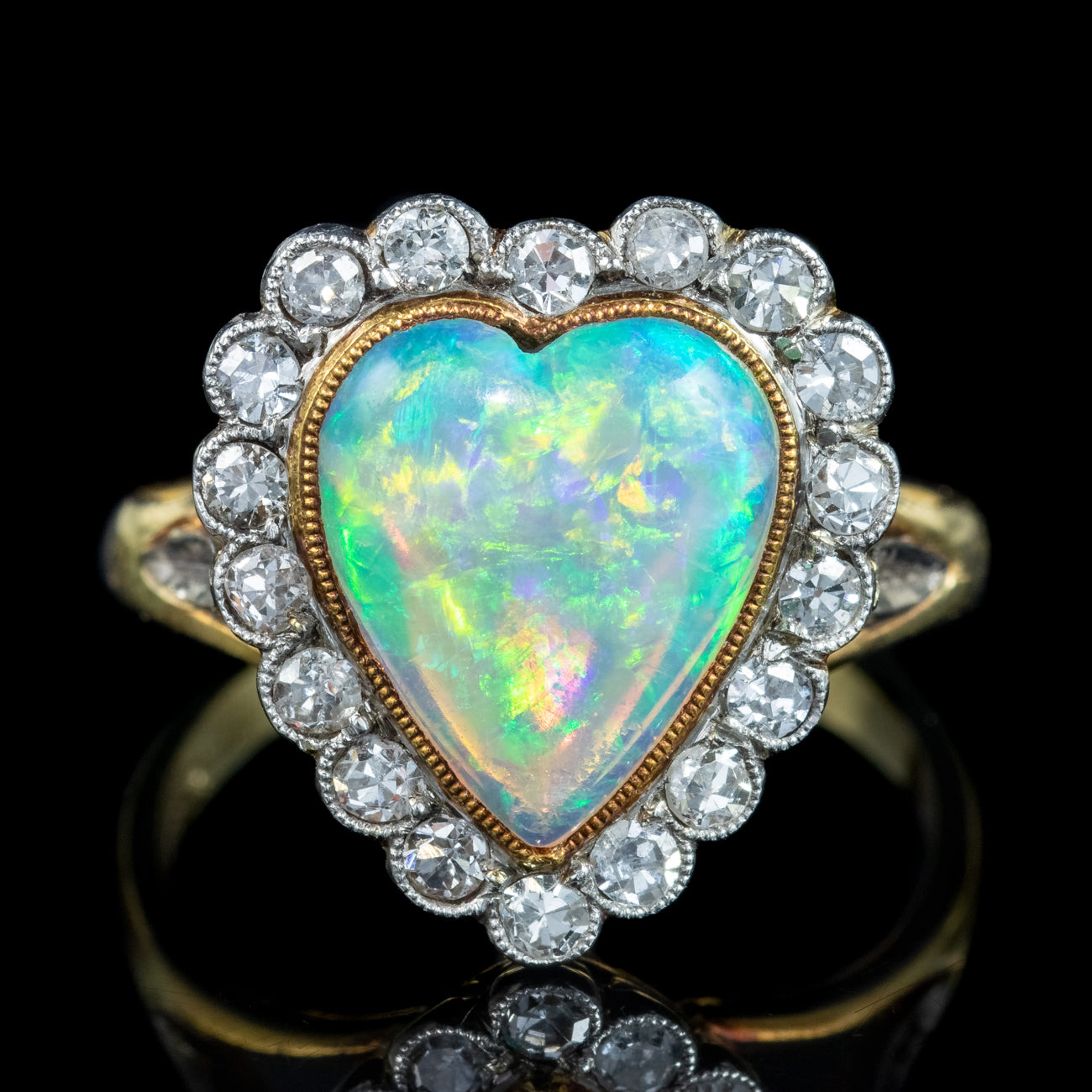 Antique Edwardian Opal Diamond Heart Ring 2.5ct Opal Secondary image